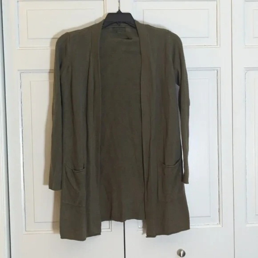 Barefoot Dreams CozyChic Lite Open Front Cardigan Dark Green Brown XS NOWCL1327